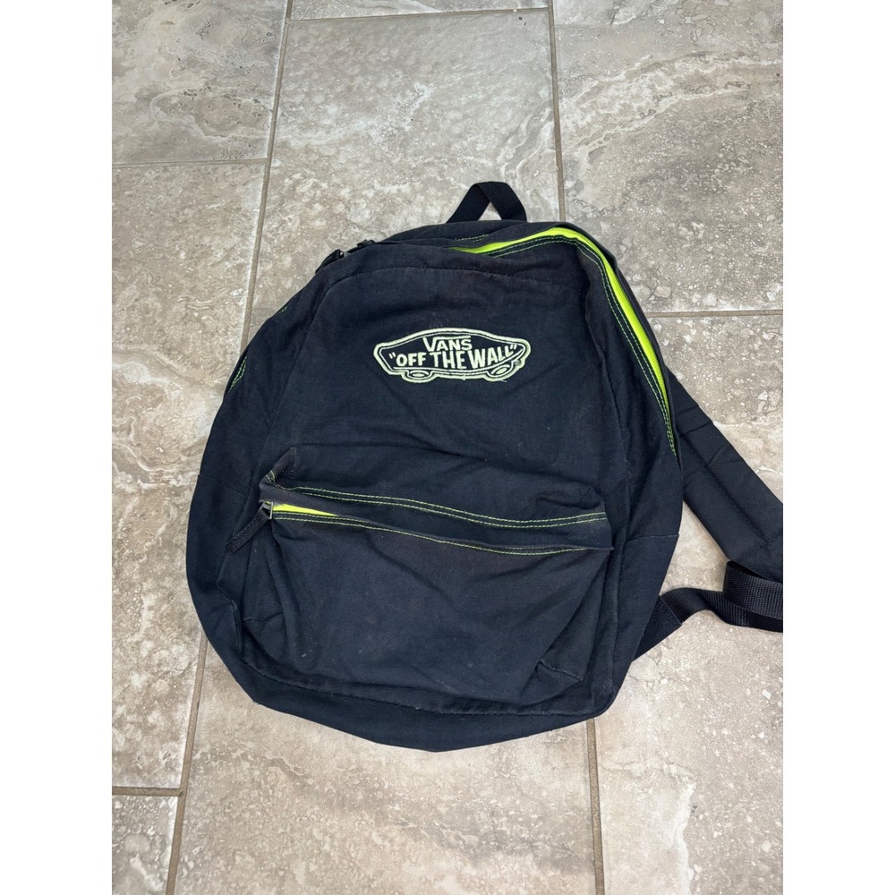 Vans Off The Wall Backpack‎ Black Neon Green Contrast Stitch Skate School Bag